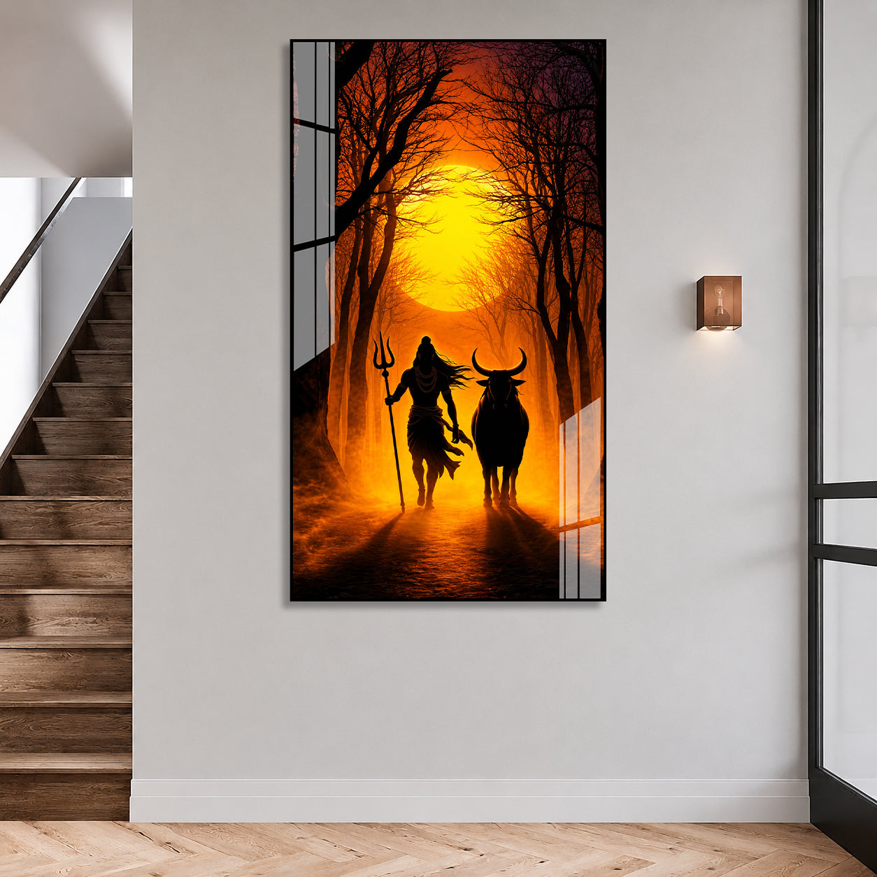 Mystical Mahadev with Nandi Bull Devotional Acrylic Wall Painting for Modern Home Interior Decor