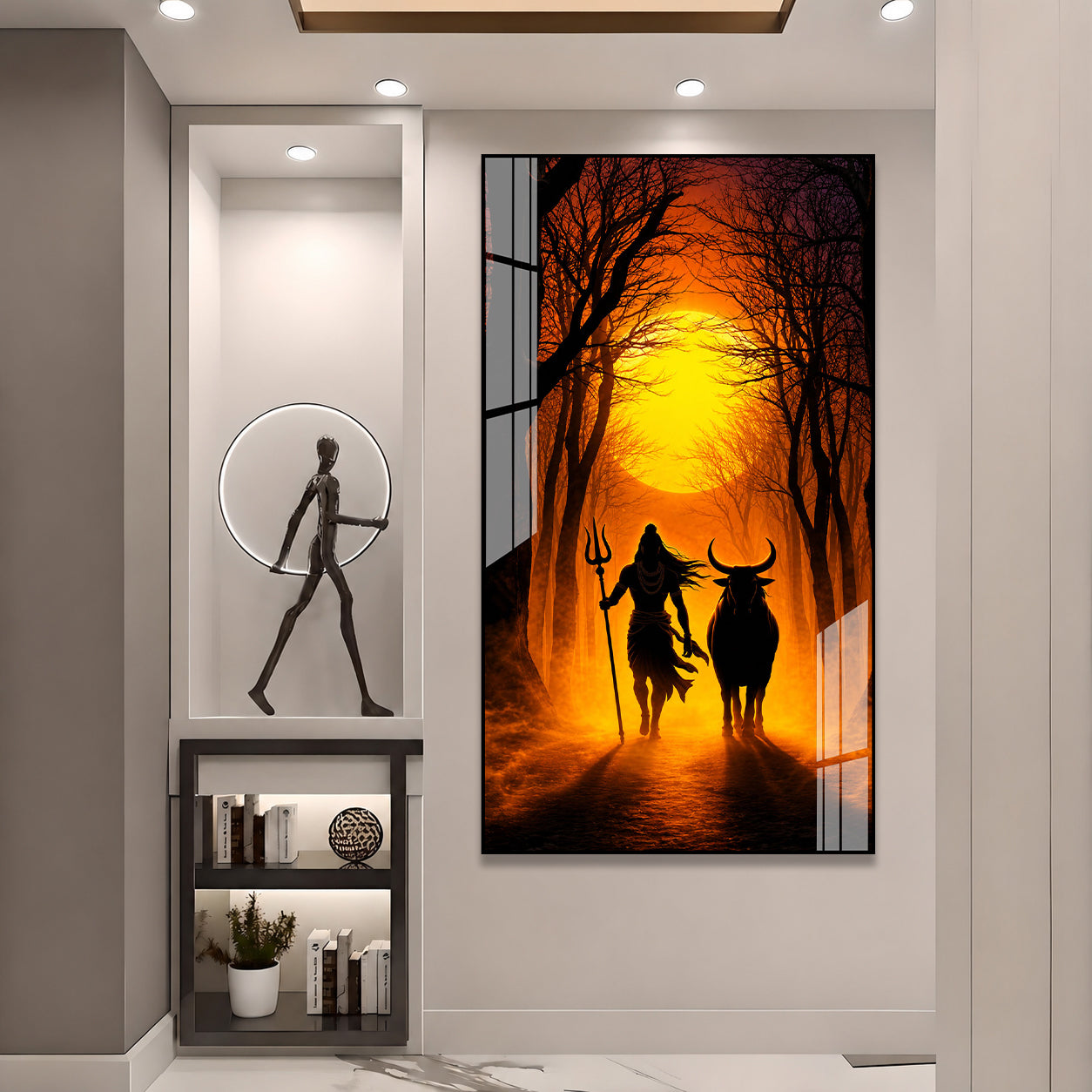 Mystical Mahadev with Nandi Bull Devotional Acrylic Wall Painting for Modern Home Interior Decor