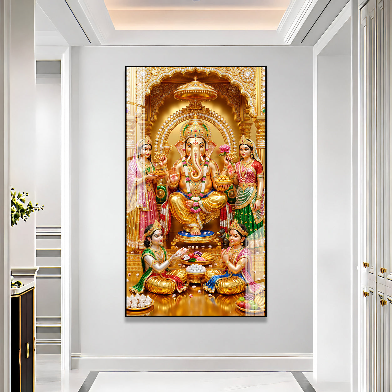 Golden Ganesh Ji Religious Acrylic Wall Art for Home Temple, Office, Hall and Vastu Decor