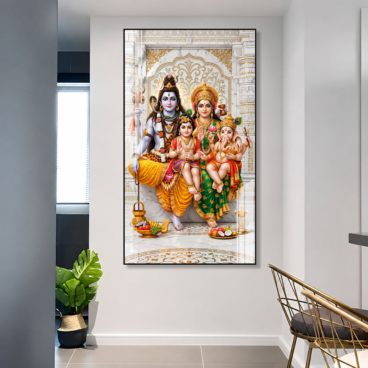 Lord Shiva Family Acrylic Glass Wall Art Featuring Parvati, Ganesha and Kartikeya for Home Temple Decoration