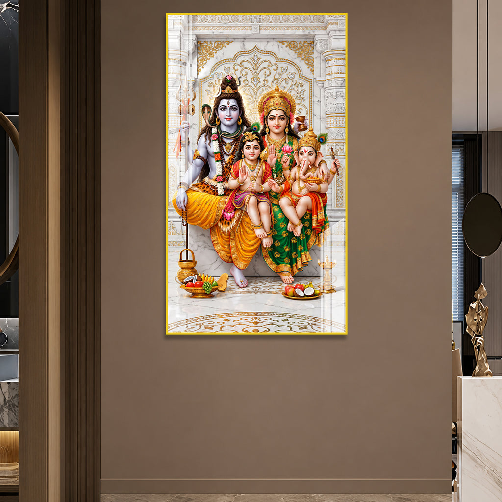 Lord Shiva Family Acrylic Glass Wall Art Featuring Parvati, Ganesha and Kartikeya for Home Temple Decoration