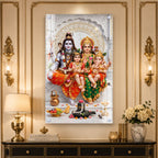 Elegant Lord Shiva Family with Shivling Devotional Acrylic Painting for Hindu Home Temple Decoration