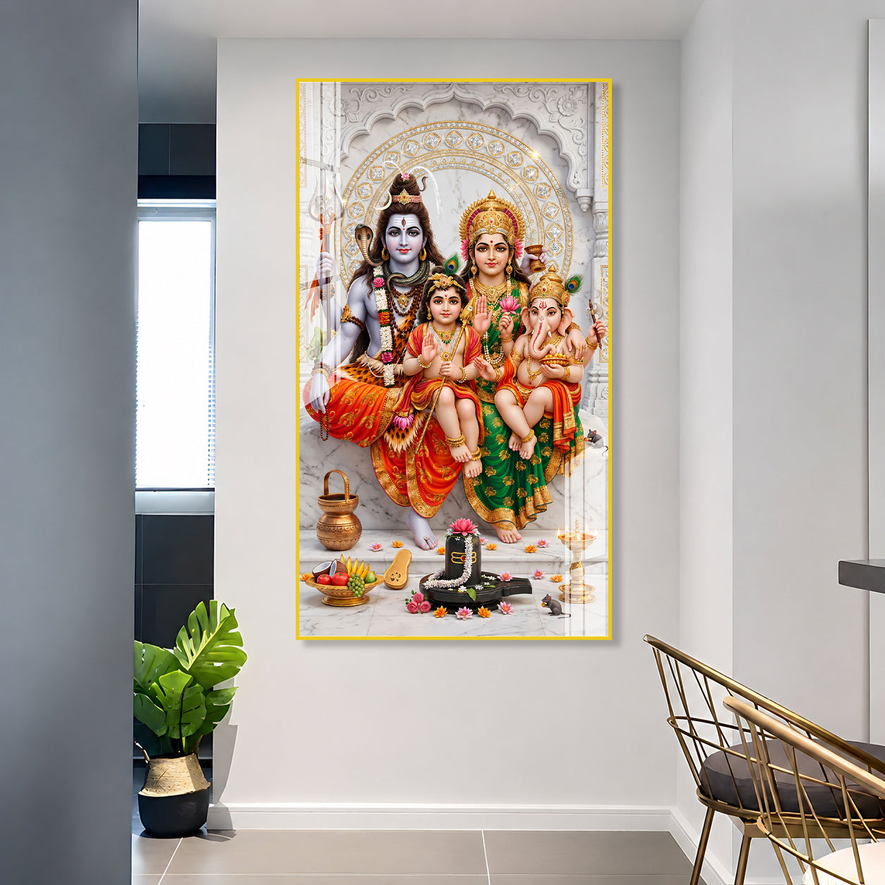 Elegant Lord Shiva Family with Shivling Devotional Acrylic Painting for Hindu Home Temple Decoration