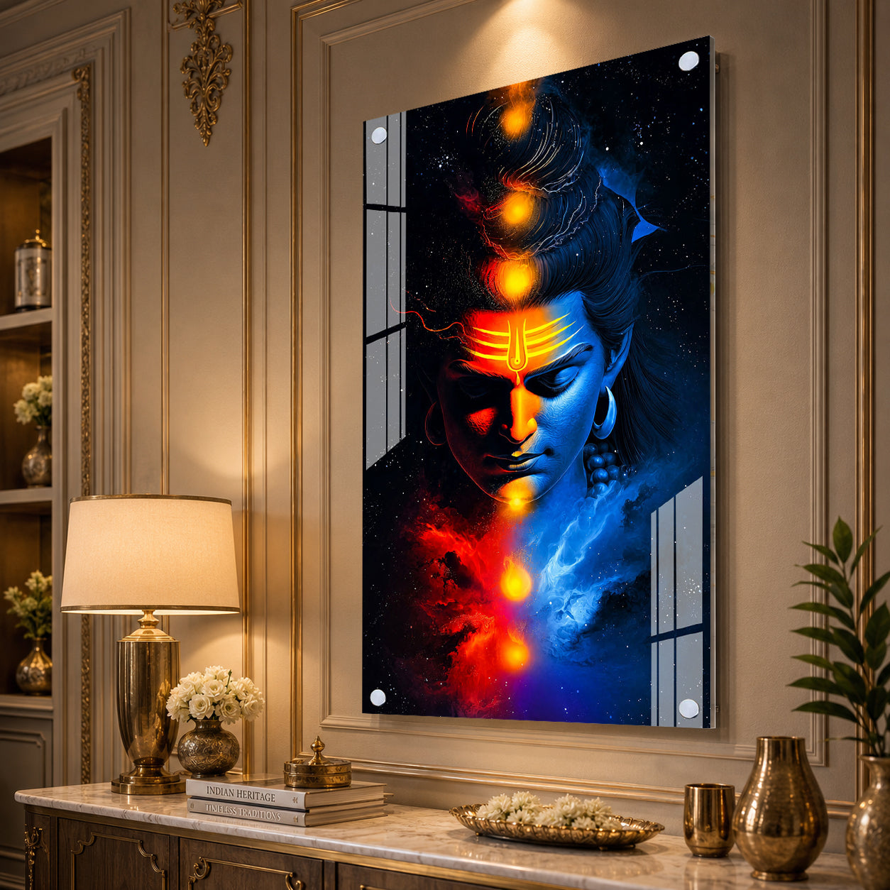 Modern Lord Shiva Divine Cosmic Portrait Acrylic Painting for Luxury Wall Decoration