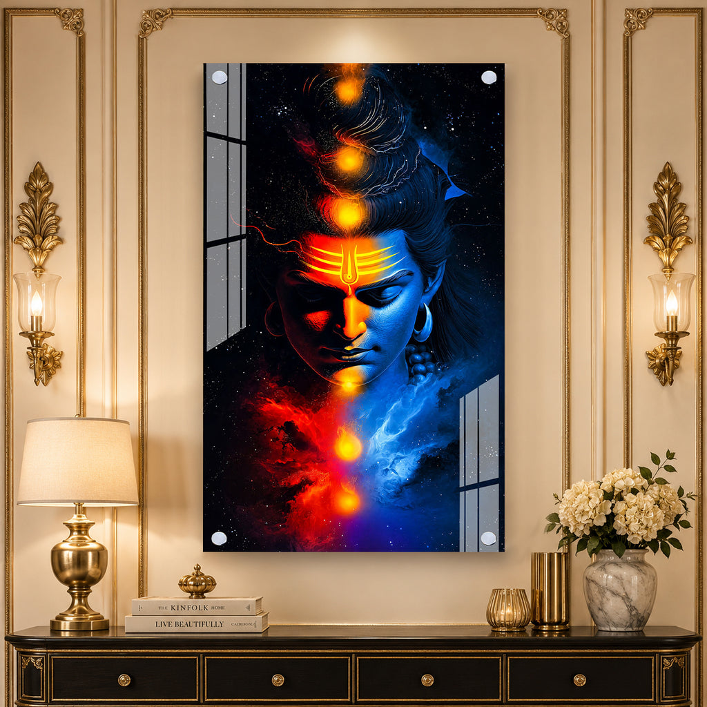 Modern Lord Shiva Divine Cosmic Portrait Acrylic Painting for Luxury Wall Decoration