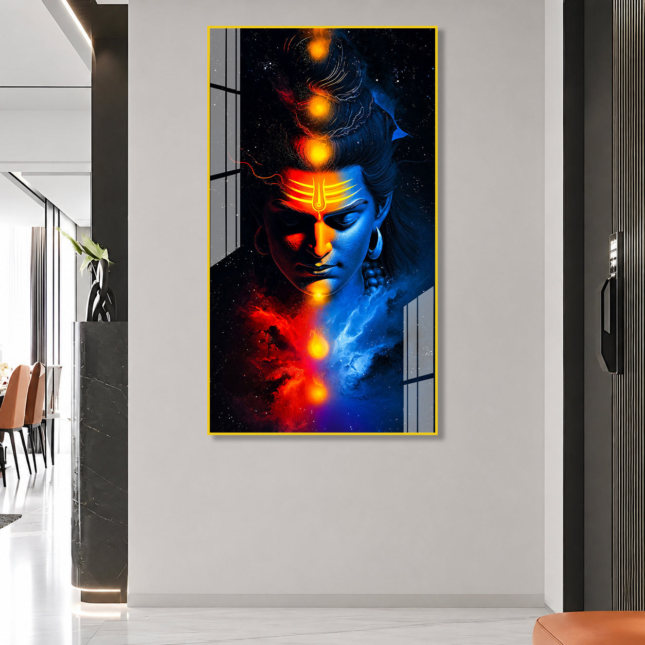 Modern Lord Shiva Divine Cosmic Portrait Acrylic Painting for Luxury Wall Decoration