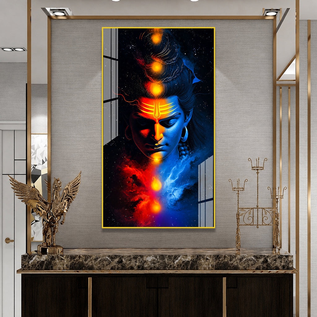 Modern Lord Shiva Divine Cosmic Portrait Acrylic Painting for Luxury Wall Decoration