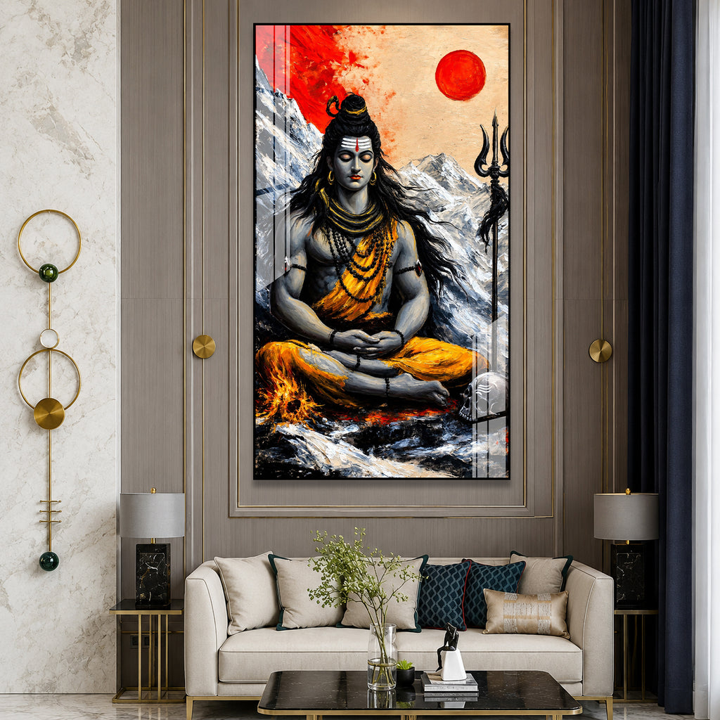 Luxury Lord Shiva Himalayan Meditation Acrylic Painting with Divine Spiritual Artwork
