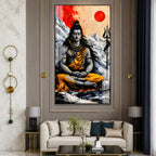 Luxury Lord Shiva Himalayan Meditation Acrylic Painting with Divine Spiritual Artwork