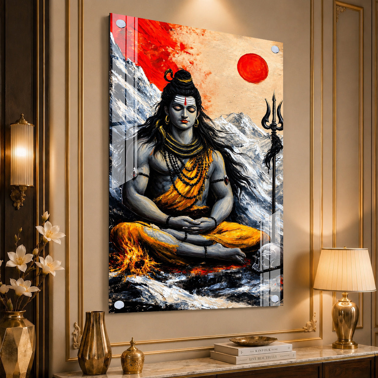Luxury Lord Shiva Himalayan Meditation Acrylic Painting with Divine Spiritual Artwork
