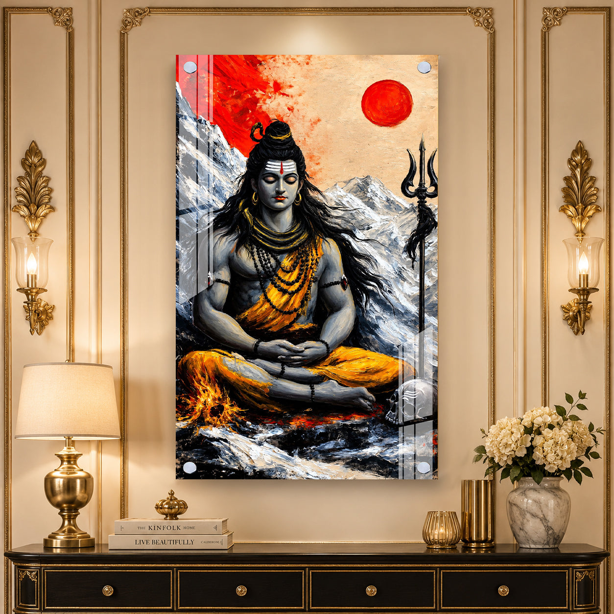 Luxury Lord Shiva Himalayan Meditation Acrylic Painting with Divine Spiritual Artwork