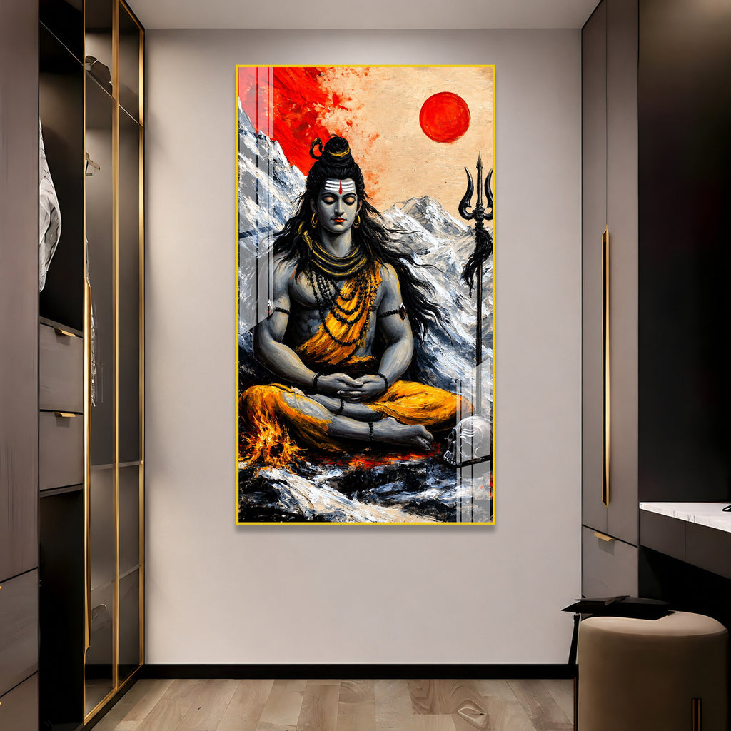 Luxury Lord Shiva Himalayan Meditation Acrylic Painting with Divine Spiritual Artwork