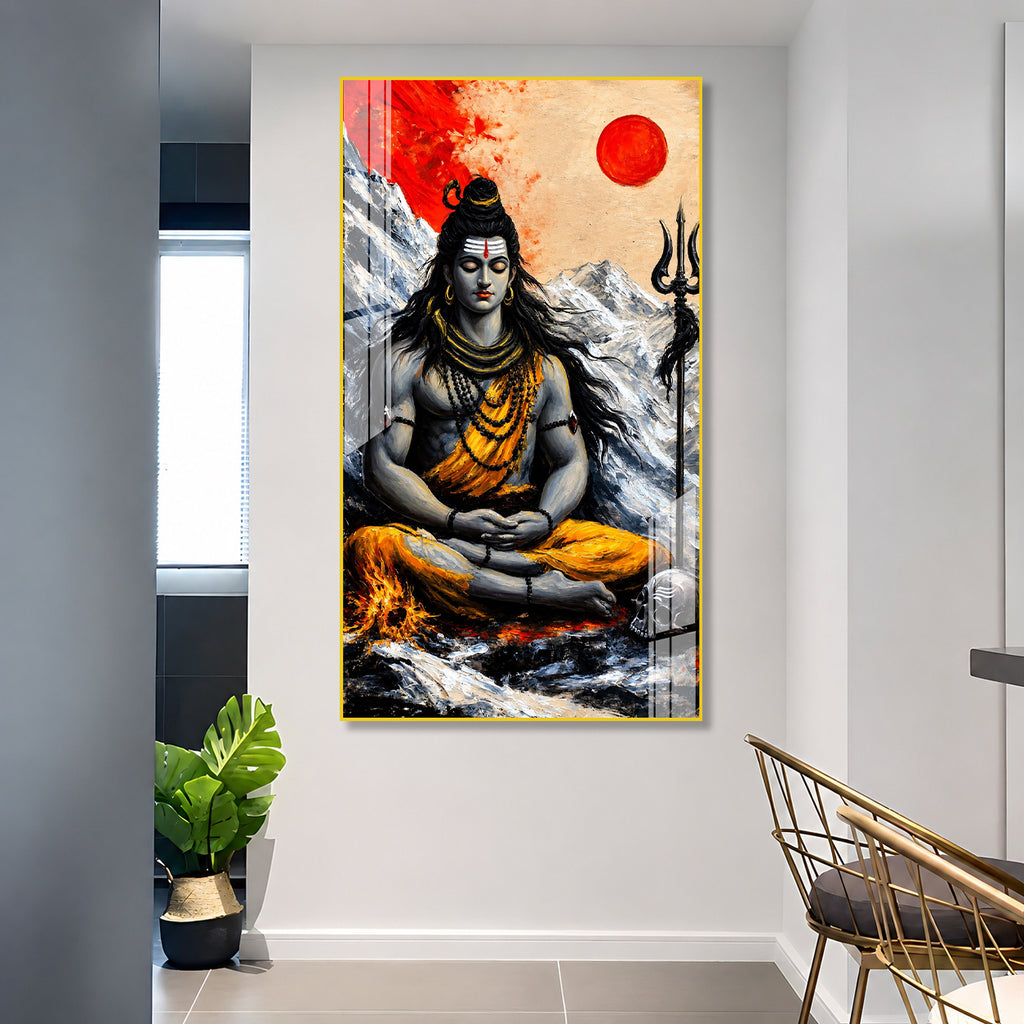 Luxury Lord Shiva Himalayan Meditation Acrylic Painting with Divine Spiritual Artwork