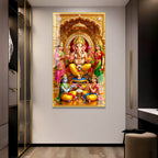 Spiritual Lord Ganesha Family Premium Acrylic Painting for Luxury Religious Wall Decor