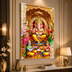Spiritual Lord Ganesha Family Premium Acrylic Painting for Luxury Religious Wall Decor