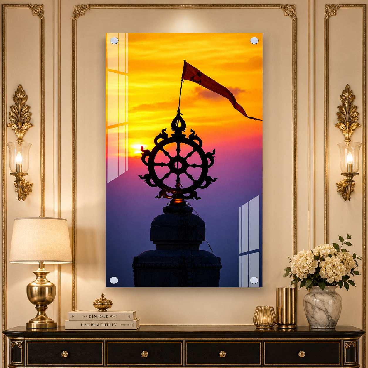 Golden Sunset Neel Chakra Acrylic Wall Painting for Modern Spiritual Interiors