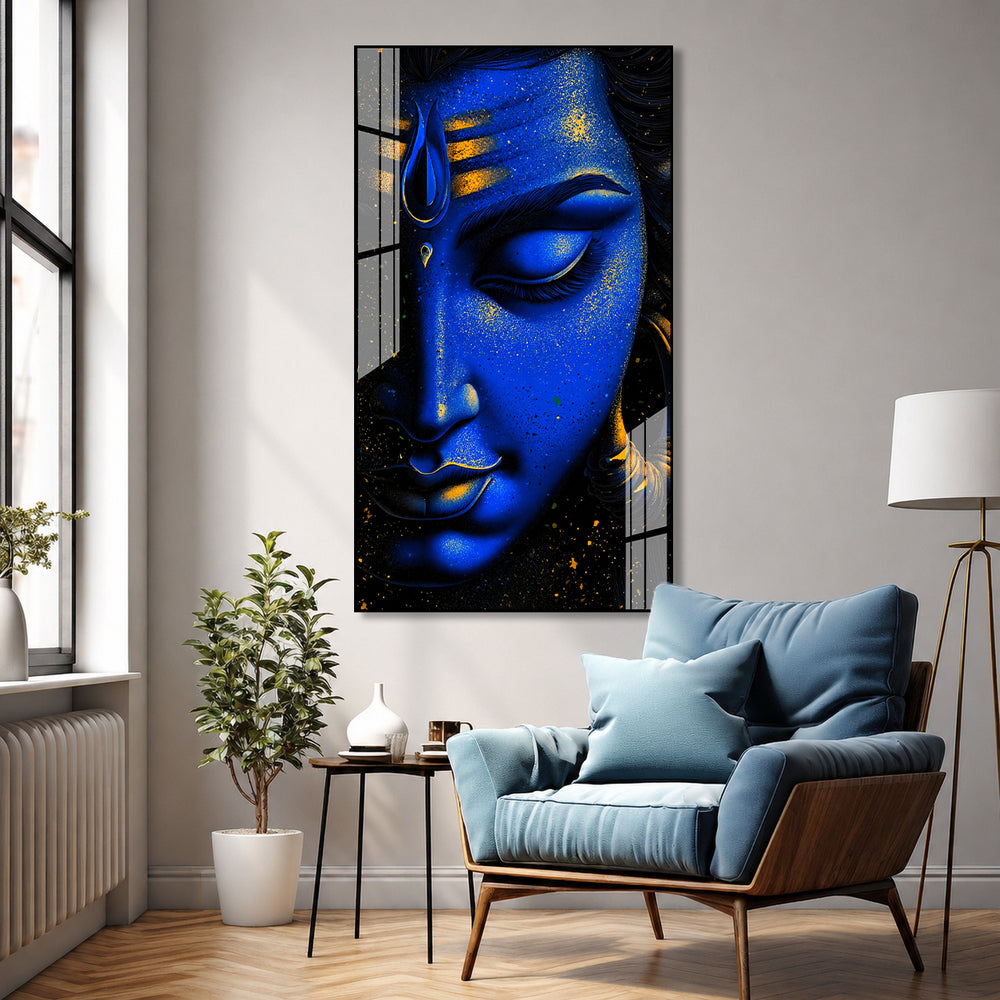 Elegant Lord Shiva Close Up Portrait Acrylic Painting for Meditation and Yoga Space