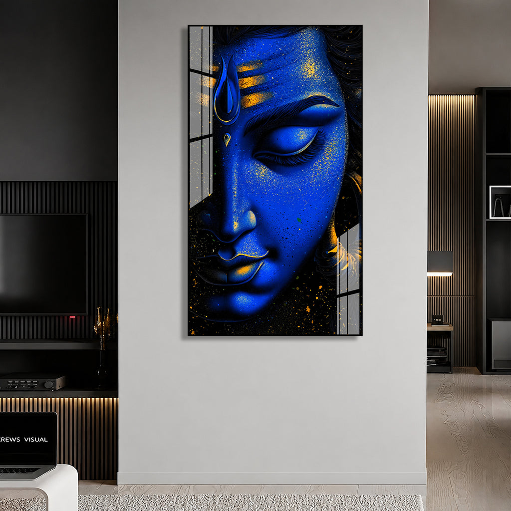 Elegant Lord Shiva Close Up Portrait Acrylic Painting for Meditation and Yoga Space