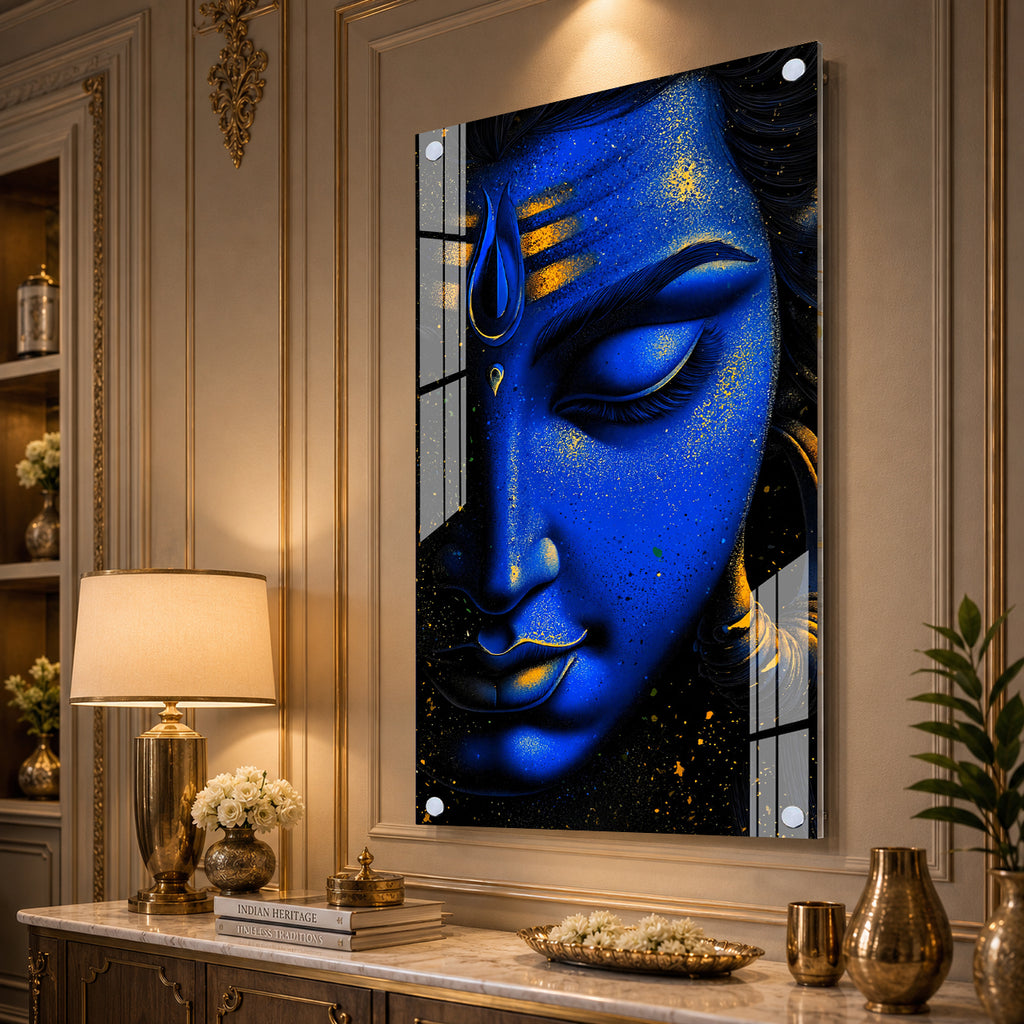 Elegant Lord Shiva Close Up Portrait Acrylic Painting for Meditation and Yoga Space