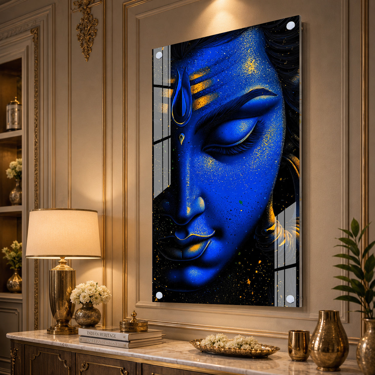 Elegant Lord Shiva Close Up Portrait Acrylic Painting for Meditation and Yoga Space