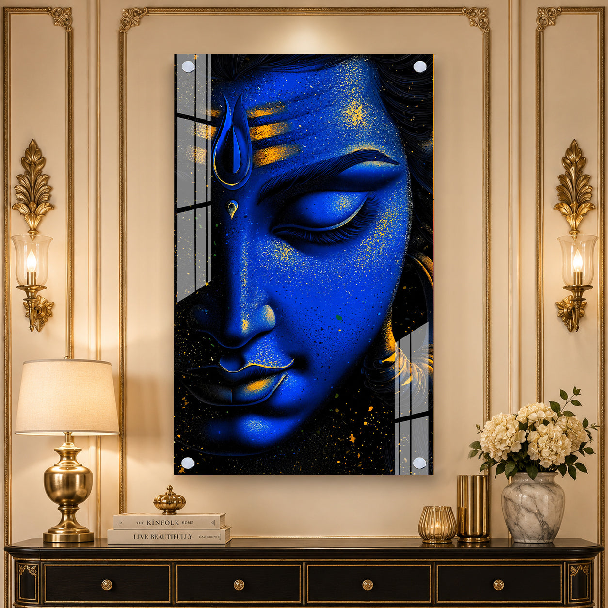 Elegant Lord Shiva Close Up Portrait Acrylic Painting for Meditation and Yoga Space