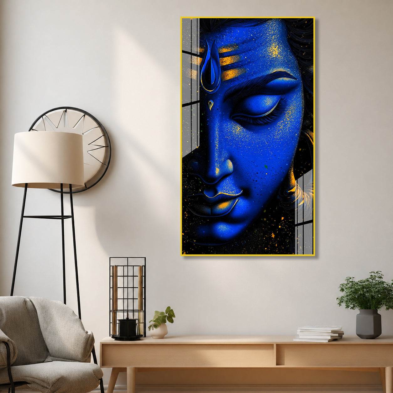 Elegant Lord Shiva Close Up Portrait Acrylic Painting for Meditation and Yoga Space
