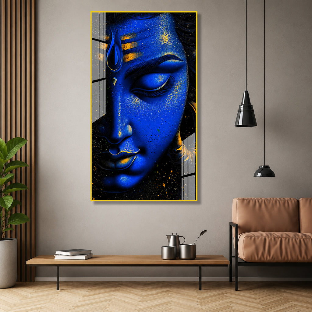 Elegant Lord Shiva Close Up Portrait Acrylic Painting for Meditation and Yoga Space