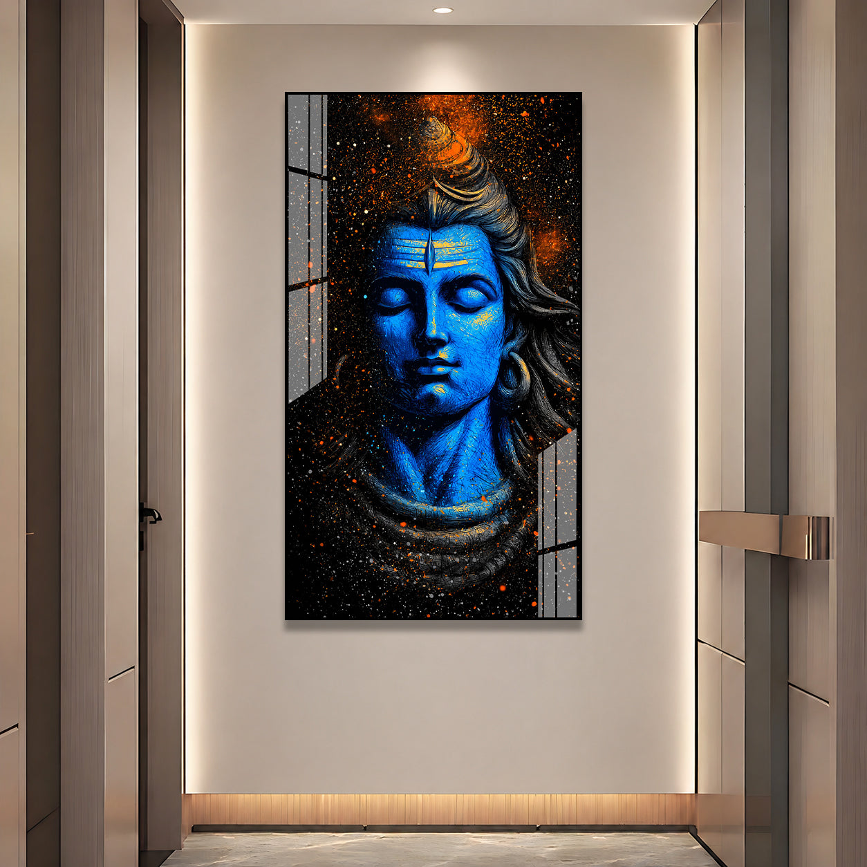 Lord Shiva Abstract Blue Portrait Acrylic Wall Painting for Living Room Spiritual Decor