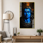 Lord Shiva Abstract Blue Portrait Acrylic Wall Painting for Living Room Spiritual Decor