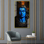 Lord Shiva Abstract Blue Portrait Acrylic Wall Painting for Living Room Spiritual Decor