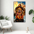 Divine Lord Jagannath Acrylic Painting with Sheshnag and Temple Background Wall Frame