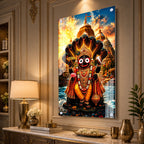 Divine Lord Jagannath Acrylic Painting with Sheshnag and Temple Background Wall Frame
