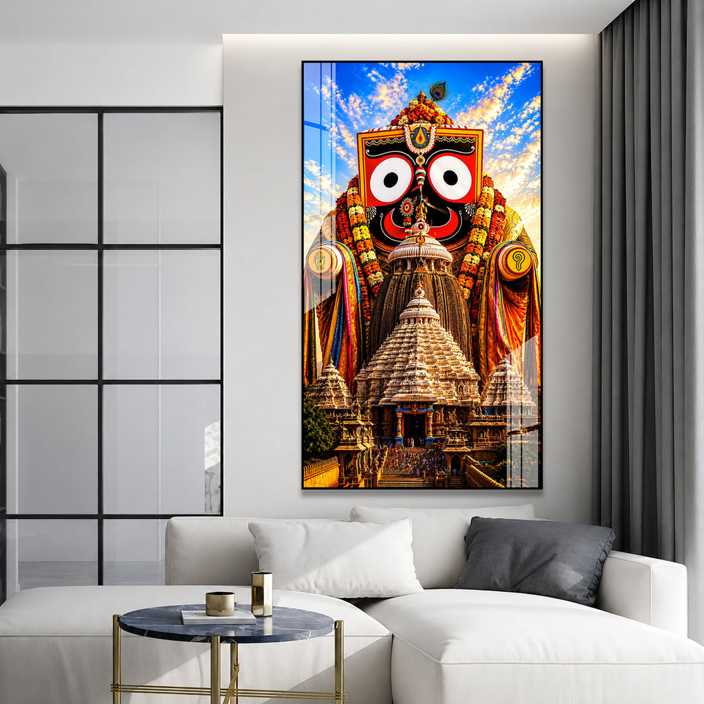 Divine Jagannath Swamy Acrylic Wall Decor with Sacred Puri Temple Background