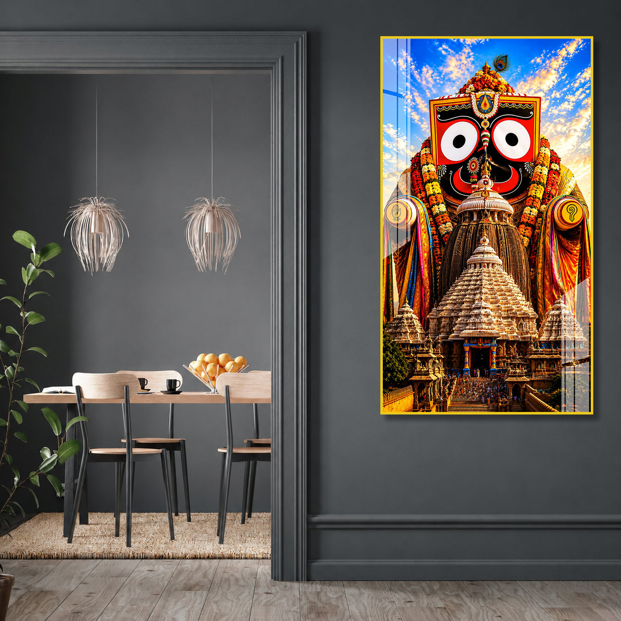 Divine Jagannath Swamy Acrylic Wall Decor with Sacred Puri Temple Background