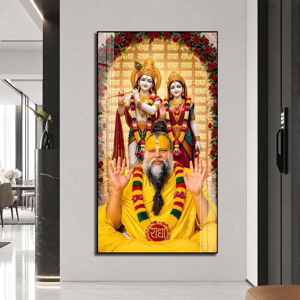 Premanand Ji Maharaj Radha Naam Premium Acrylic Painting for Home Temple