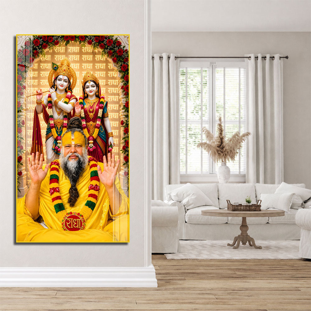 Premanand Ji Maharaj Radha Naam Premium Acrylic Painting for Home Temple