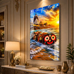 Premium Lord Jagannath Acrylic Painting Featuring Puri Temple and Ocean Waves Wall Art