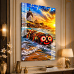 Premium Lord Jagannath Acrylic Painting Featuring Puri Temple and Ocean Waves Wall Art