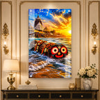 Premium Lord Jagannath Acrylic Painting Featuring Puri Temple and Ocean Waves Wall Art