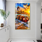 Premium Lord Jagannath Acrylic Painting Featuring Puri Temple and Ocean Waves Wall Art