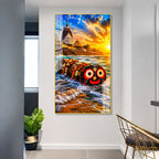 Premium Lord Jagannath Acrylic Painting Featuring Puri Temple and Ocean Waves Wall Art