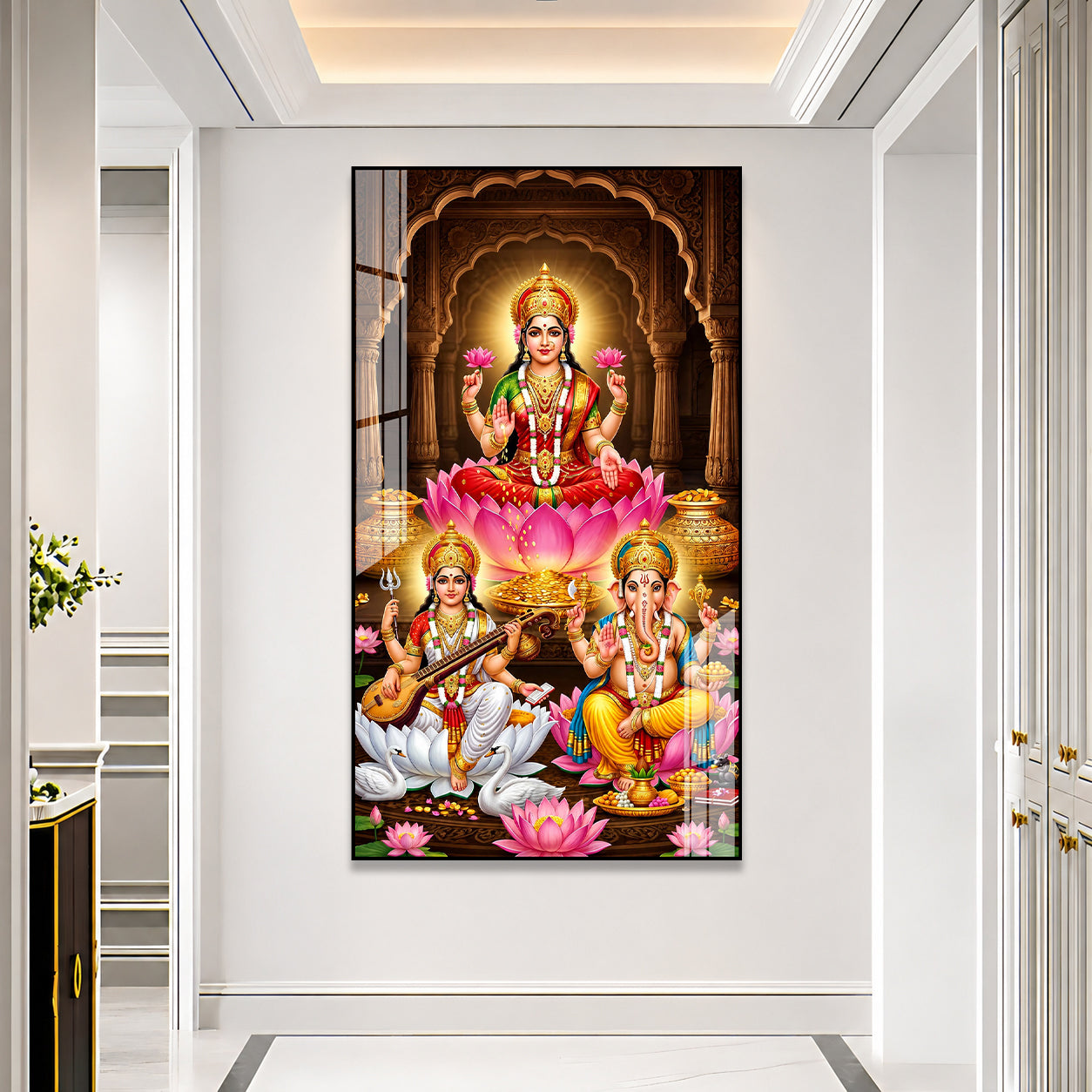 Beautiful Lakshmi Ganesha Saraswati Acrylic Wall Art for Home Decor Office Temple and Festival Gift