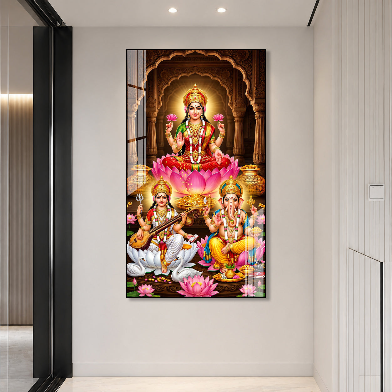 Beautiful Lakshmi Ganesha Saraswati Acrylic Wall Art for Home Decor Office Temple and Festival Gift