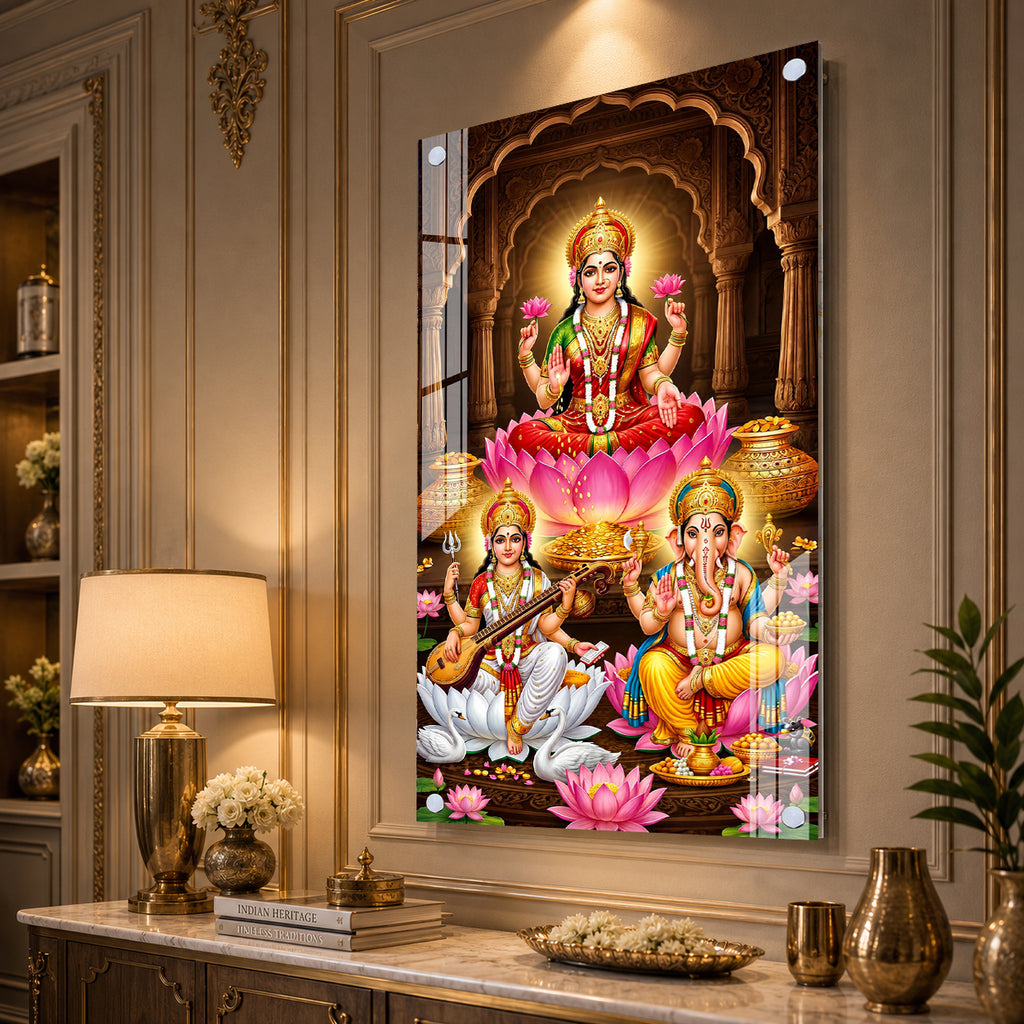 Beautiful Lakshmi Ganesha Saraswati Acrylic Wall Art for Home Decor Office Temple and Festival Gift