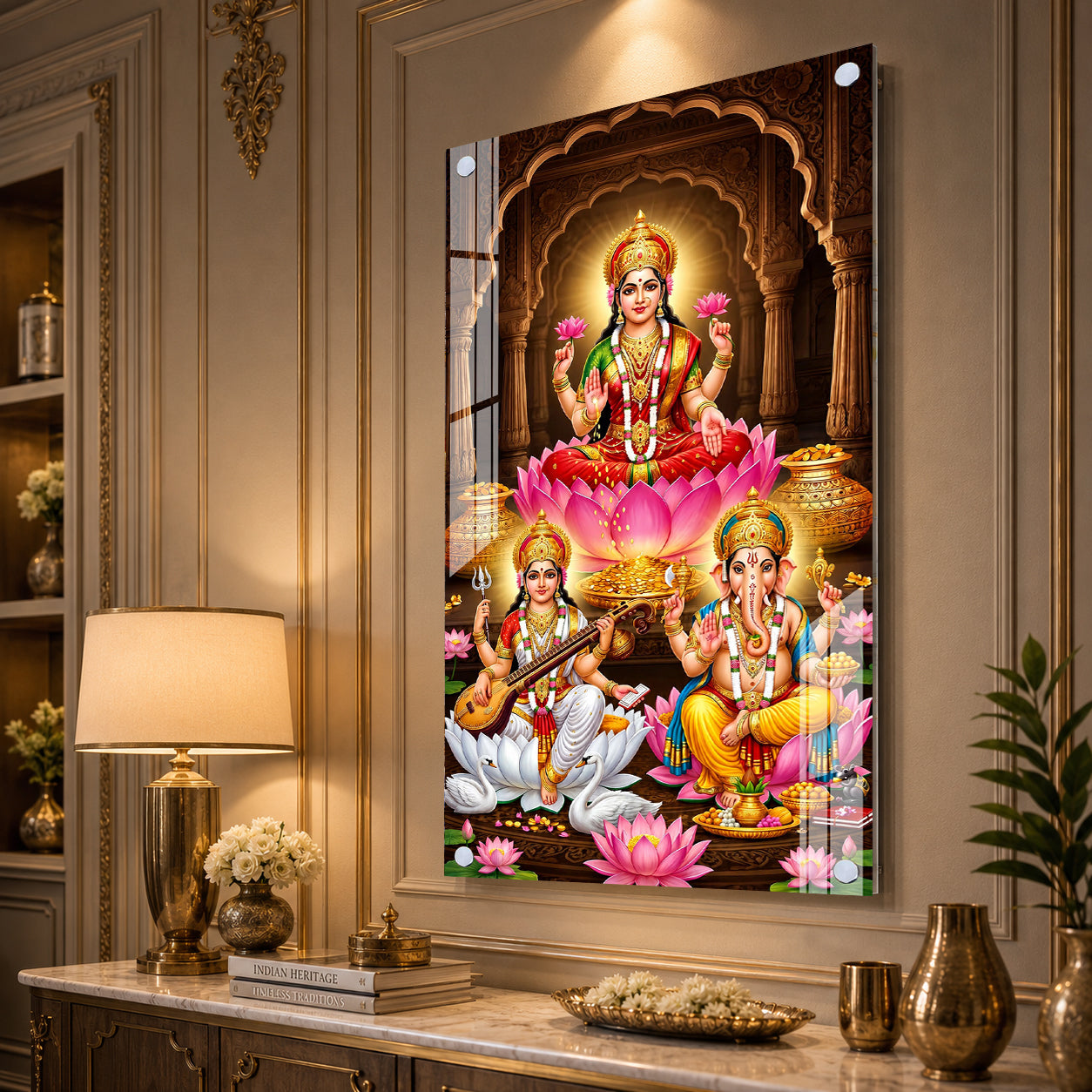 Beautiful Lakshmi Ganesha Saraswati Acrylic Wall Art for Home Decor Office Temple and Festival Gift