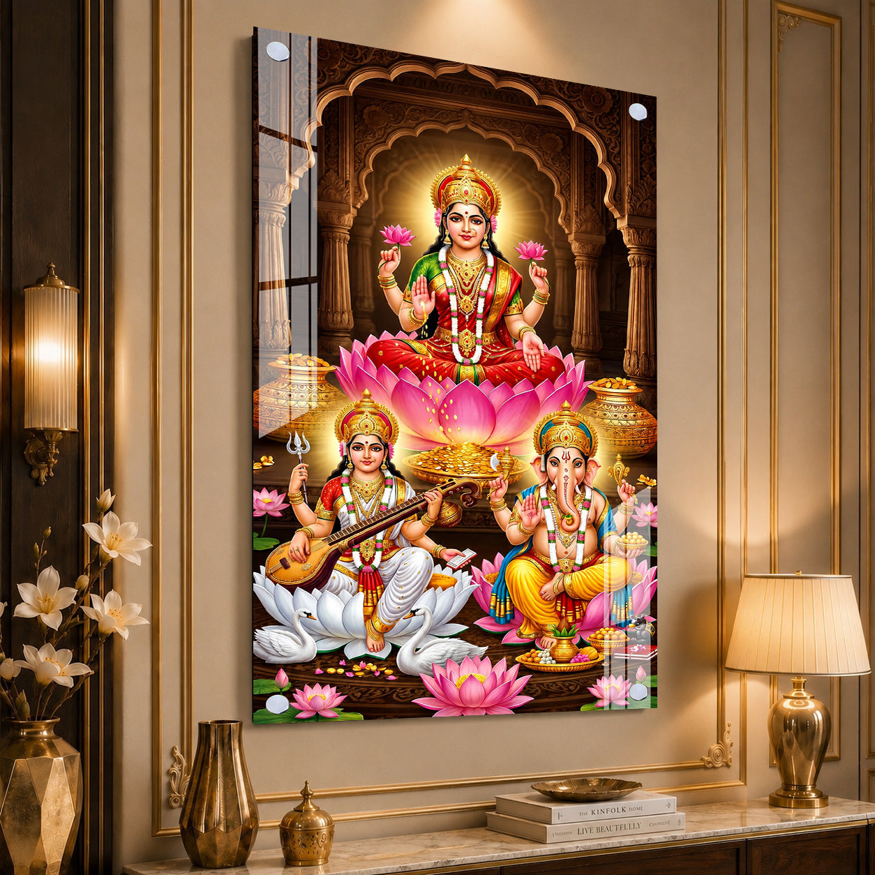 Beautiful Lakshmi Ganesha Saraswati Acrylic Wall Art for Home Decor Office Temple and Festival Gift
