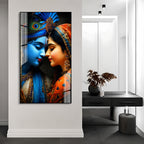 Romantic Radha Krishna Divine Couple Religious Acrylic Painting for Temple Home Wall Decoration