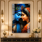Romantic Radha Krishna Divine Couple Religious Acrylic Painting for Temple Home Wall Decoration