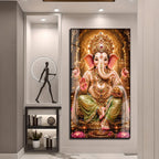 Lord Ganesha Temple Theme Acrylic Wall Painting for Pooja Room Decoration