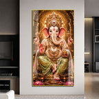 Lord Ganesha Temple Theme Acrylic Wall Painting for Pooja Room Decoration